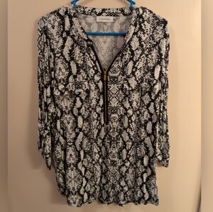 Calvin Klein Black White Design 3/4 Sleeve Blouse